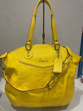 Coach Bright Yellow Leather Tote with Gold-Tone Hardware
